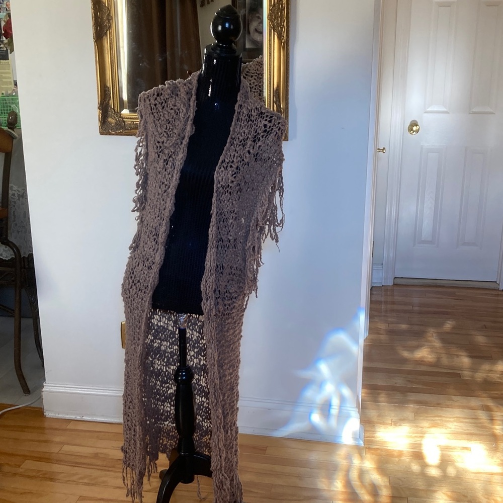 Free People Taupe Textured Knit Sweater